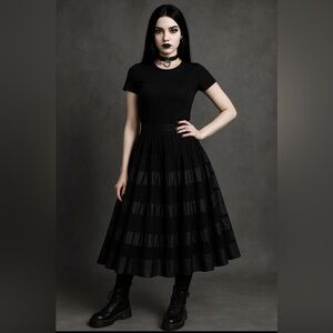 Tesoro Moda‎ Black Faux Leather Lace Pleated Skirt L Large Black Punk Sexy Maxi